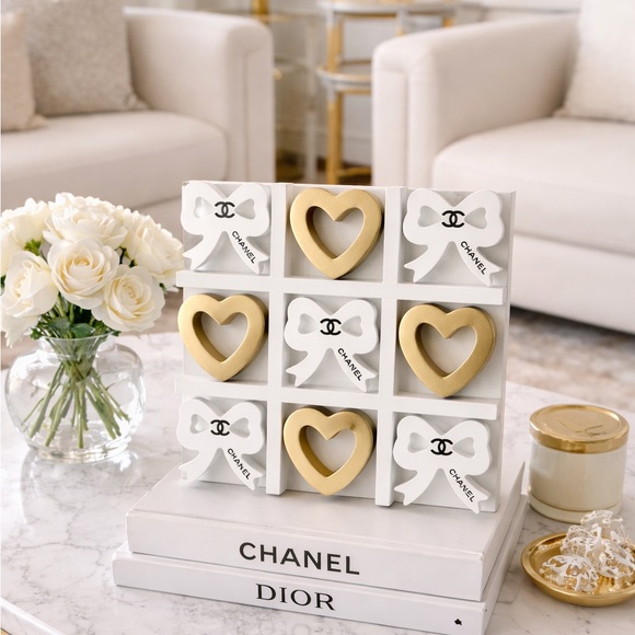 Chanel Gold and White Heart and Bow Tic Tac Toe Decor - Picture 3 of 4
